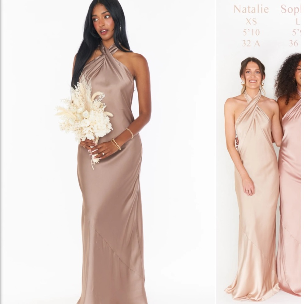 Bridesmaid dress color dune luxe satin
